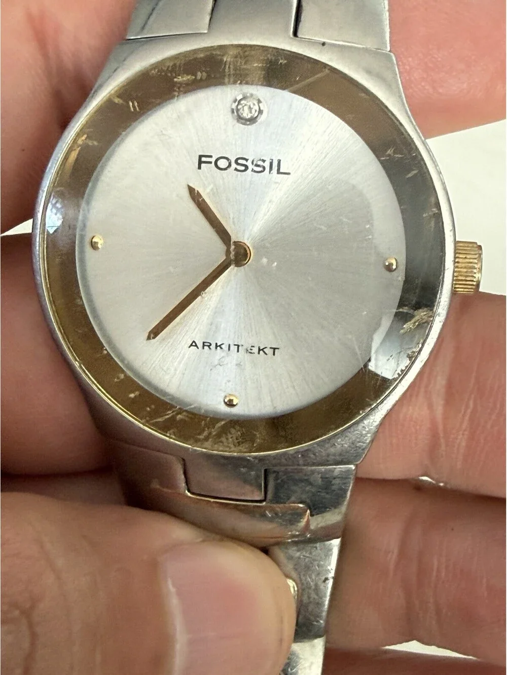 Men’s Fossil Arkitekt Silver And Gold Tone FS-3029 Watch With Dianond Accents